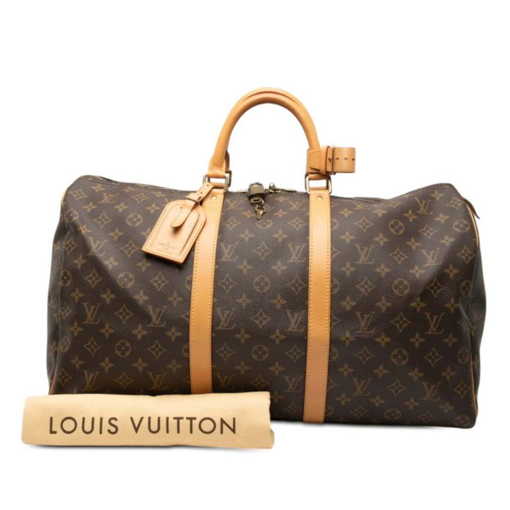 LOUIS VUITTON Authentic Brown Monogram Leather Keepall 50 Boston Bag - Picture 7 of 7